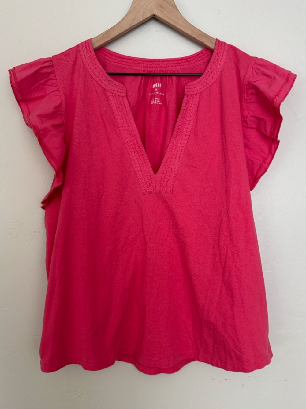 Maeve Pink Flutter Sleeve Tee Size XL Feminine Spring Summer Cotton Top